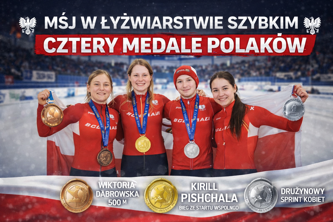 MŚJ w łyżwiarstwie szybkim - cztery medale Polaków MŚJ w łyżwiarstwie szybkim - cztery medale Polaków