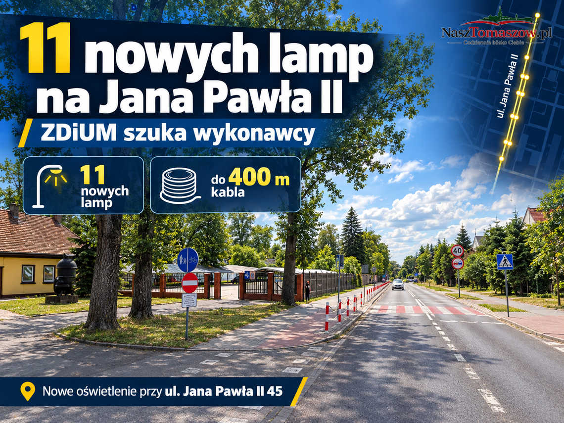 Na Jana Pawła II powstanie 11 nowych słupów z oprawami LED. ZDiUM szuka wykonawcy Na Jana Pawła II powstanie 11 nowych słupów z oprawami LED. ZDiUM szuka wykonawcy