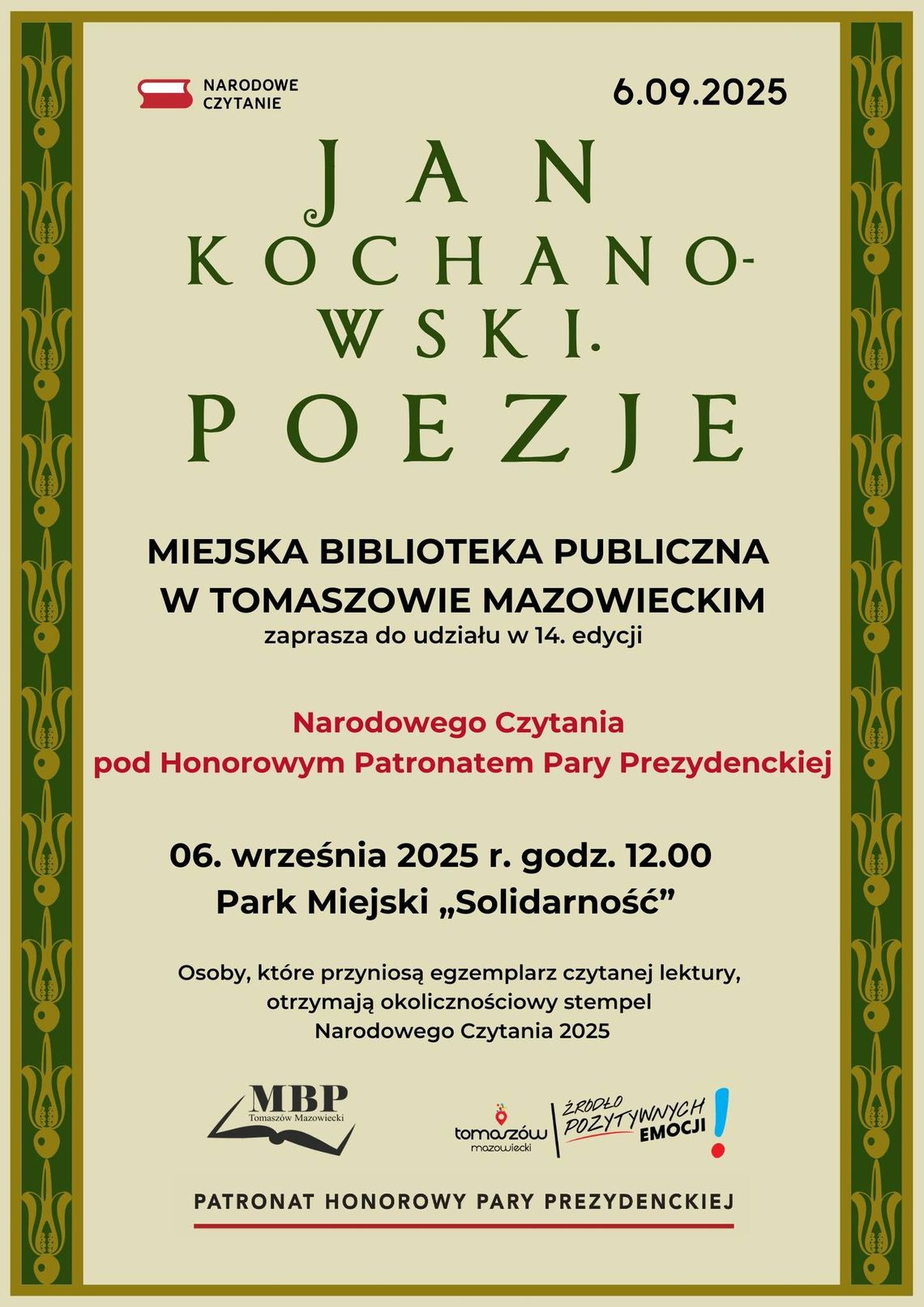 Narodowe Czytanie w Tomaszowie – wspólne odkrywanie Jana Kochanowskiego