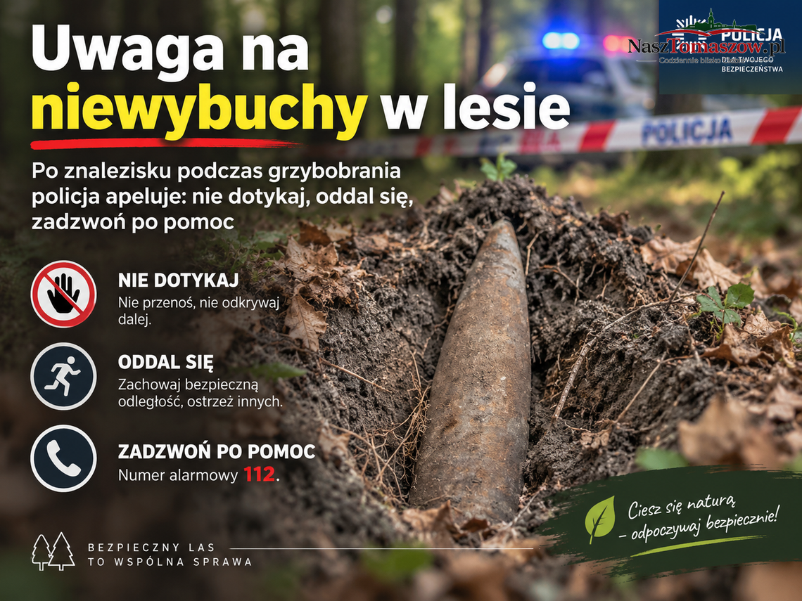 Niewybuch znaleziony podczas grzybobrania. Policja przypomina o zasadach bezpieczeństwa