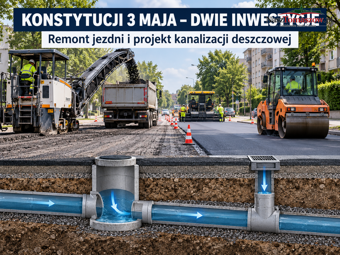 Nowy asfalt na Konstytucji 3 Maja. Powiat projektuje tam również kanalizację Nowy asfalt na Konstytucji 3 Maja. Powiat projektuje tam również kanalizację