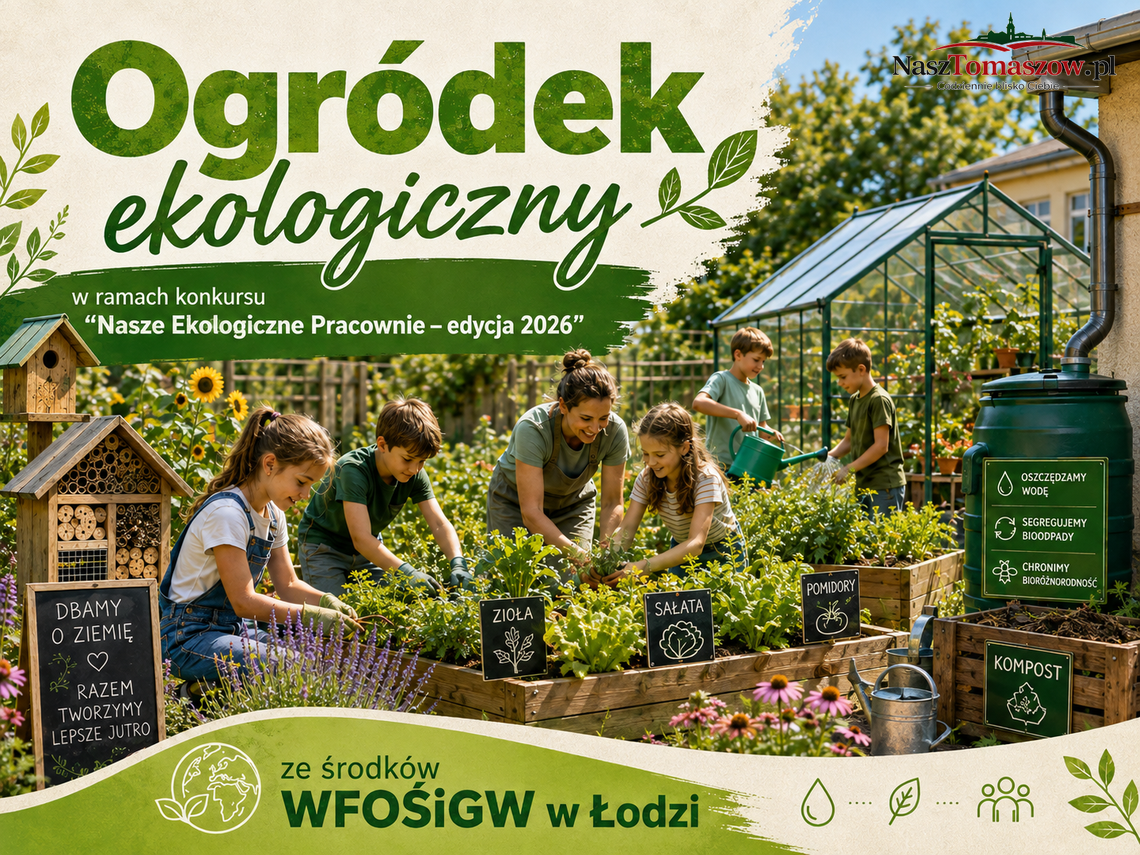 Plakat informujący o utworzeniu ogródka dydaktycznego w Szkole Podstawowej nr 6 w Tomaszowie Mazowieckim