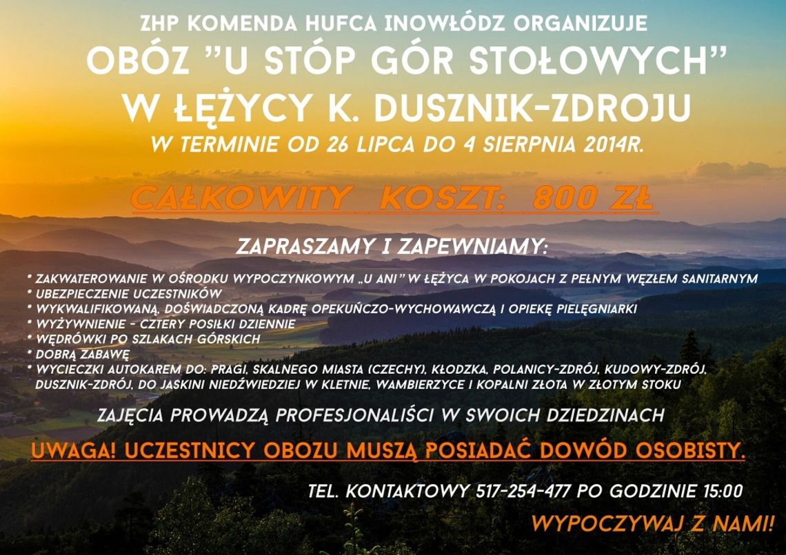 OBÓZ LETNI W GÓRACH STOŁOWYCH