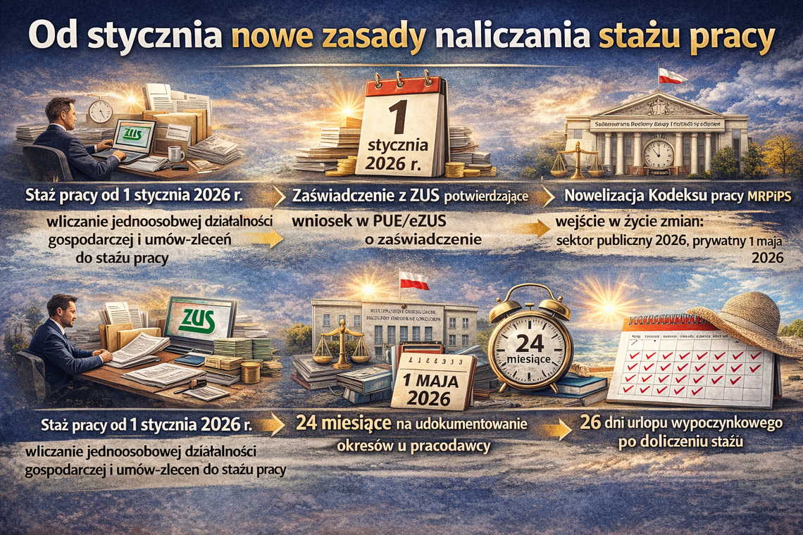 Od stycznia nowe zasady naliczania stażu pracy