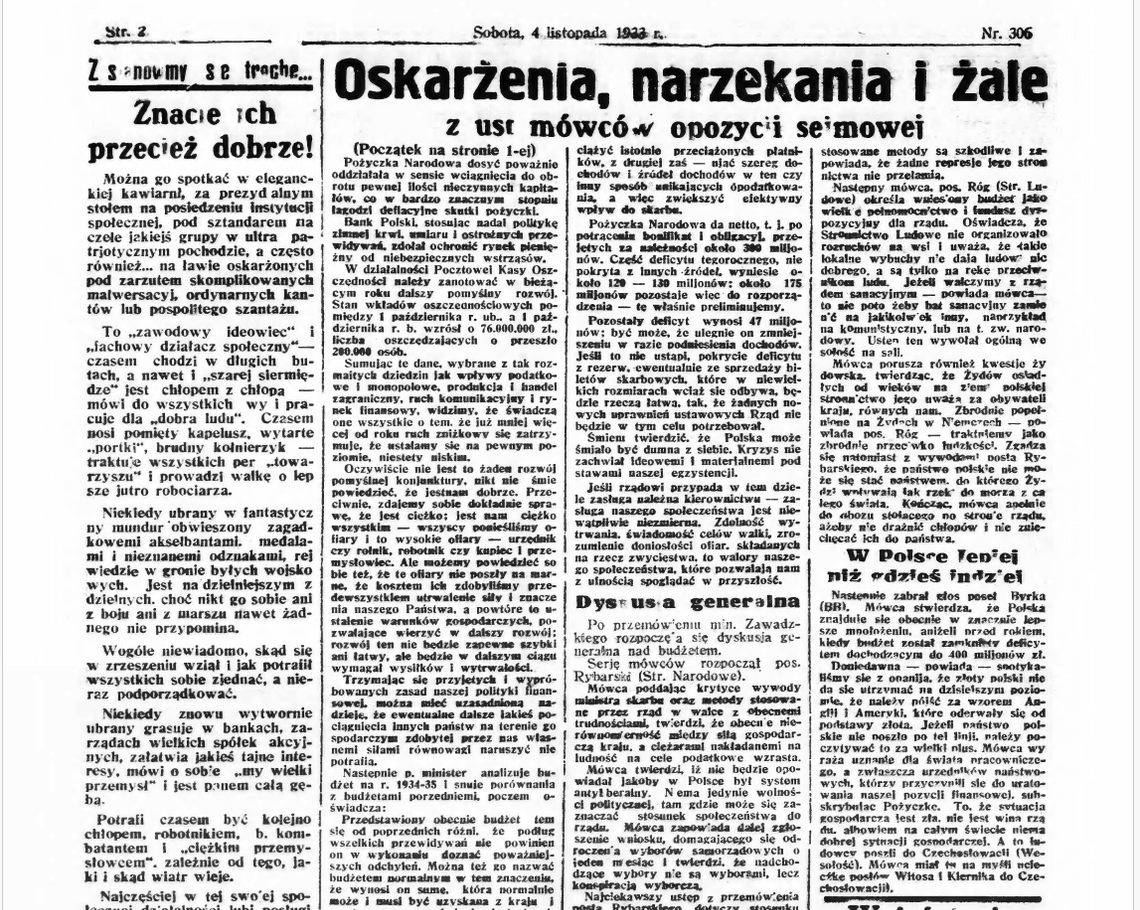 Opozycja wtedy i dziś. Jak brzmi echo sali sejmowej z 1933 roku