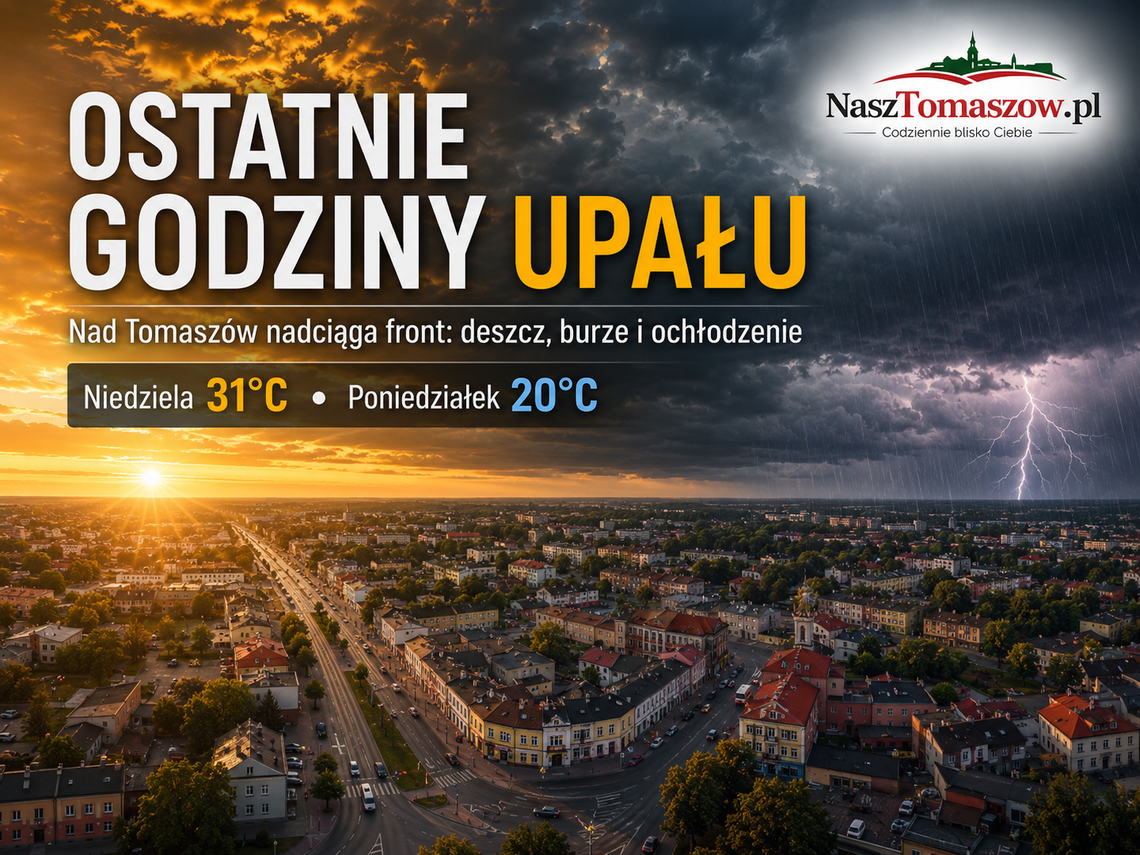 Ostatnie godziny upału. Nad Tomaszów nadciąga pogodowy zwrot – deszcz, chłód i możliwe burze Ostatnie godziny upału. Nad Tomaszów nadciąga pogodowy zwrot – deszcz, chłód i możliwe burze