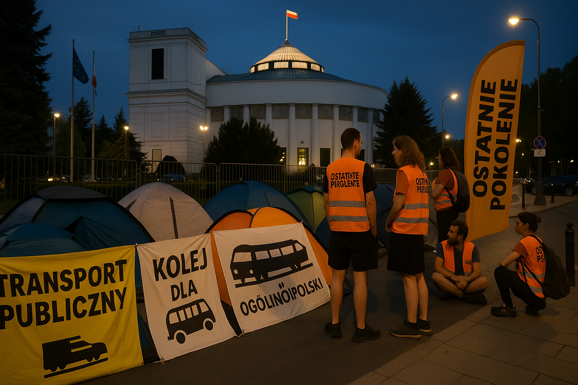 Ostatnie Pokolenie domaga się procedowania projektu o odbudowie polskiej kolei; rozbija namioty przed Sejmem