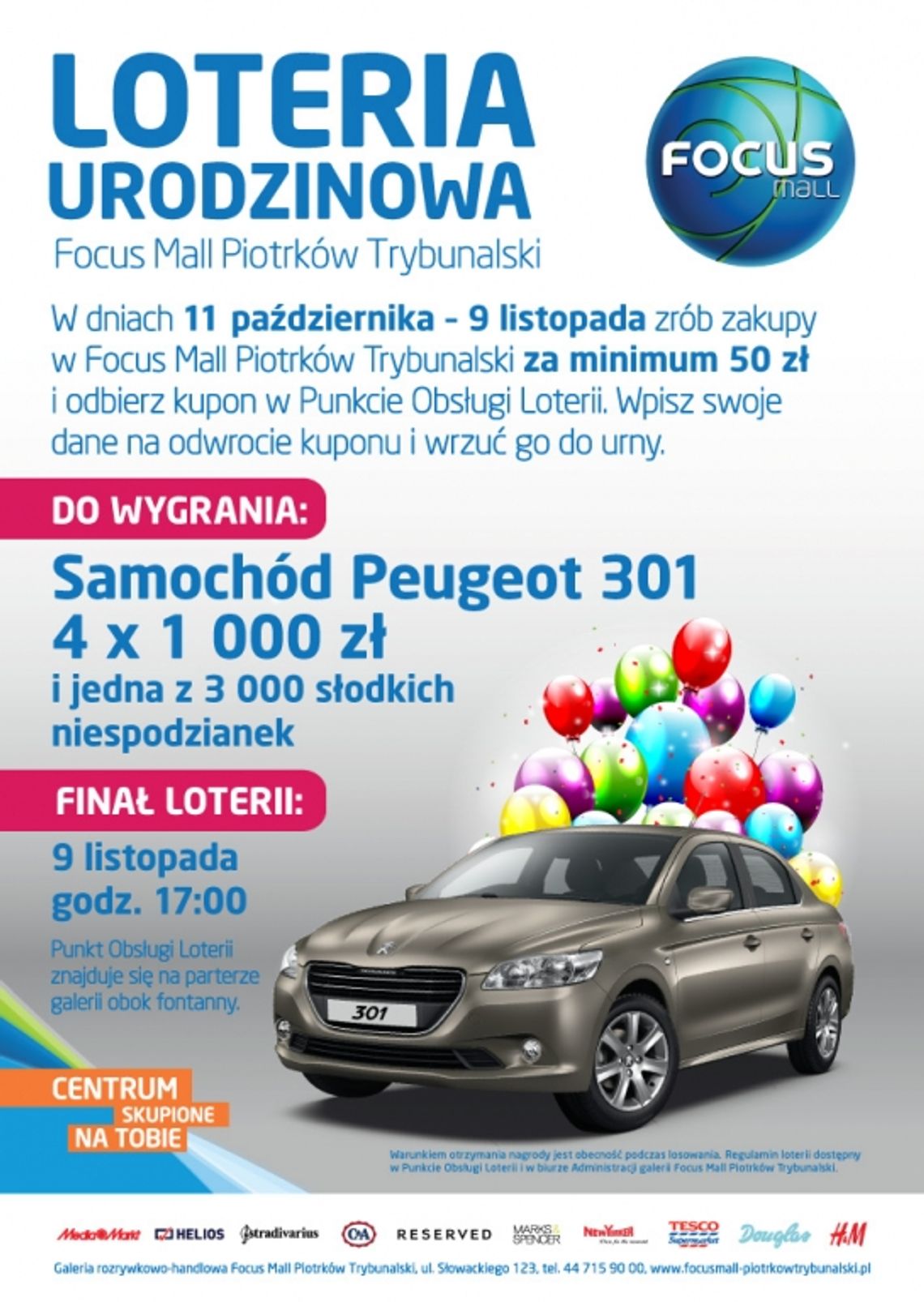 Peugeot 301 główną nagrodą Loterii Urodzinowej Focus Mall Piotrków Trybunalski