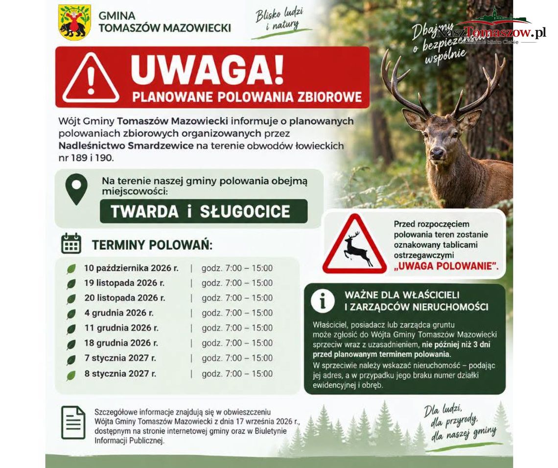 Planowane polowania zbiorowe w gminie Tomaszów. Podano terminy dla Twardej i Sługocic Planowane polowania zbiorowe w gminie Tomaszów. Podano terminy dla Twardej i Sługocic