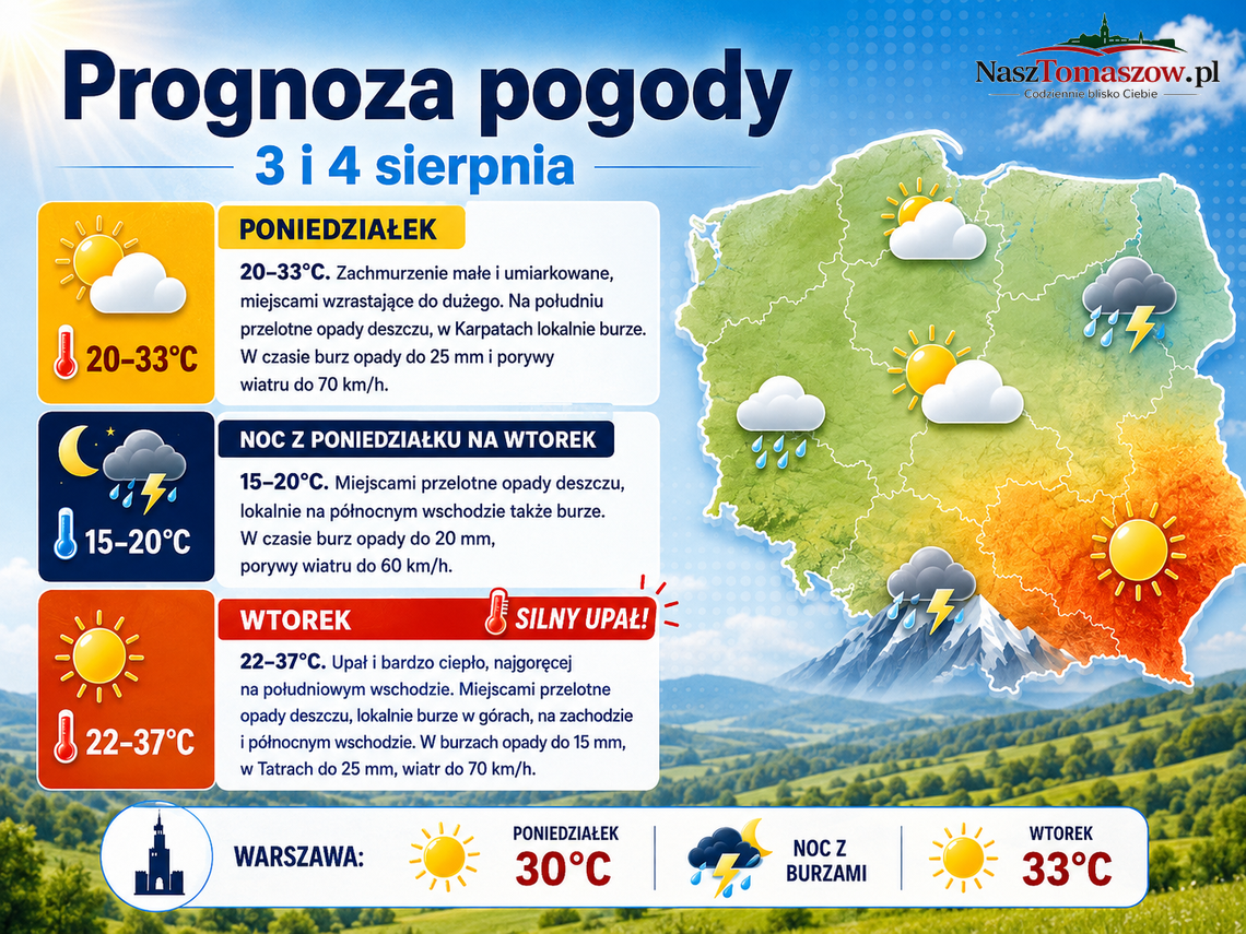 Pogoda na 3 i 4 sierpnia. Upał wróci z pełną siłą, miejscami pojawią się burze