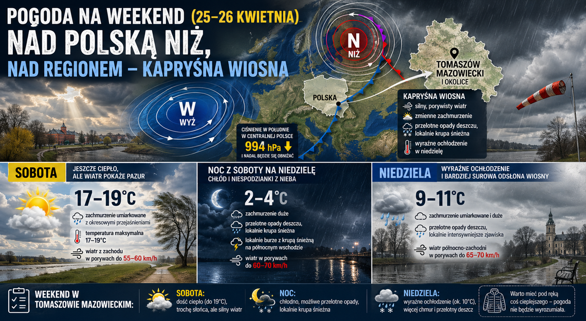 Pogoda na weekend (25–26 kwietnia). Nad Polską niż, nad regionem – kapryśna wiosna