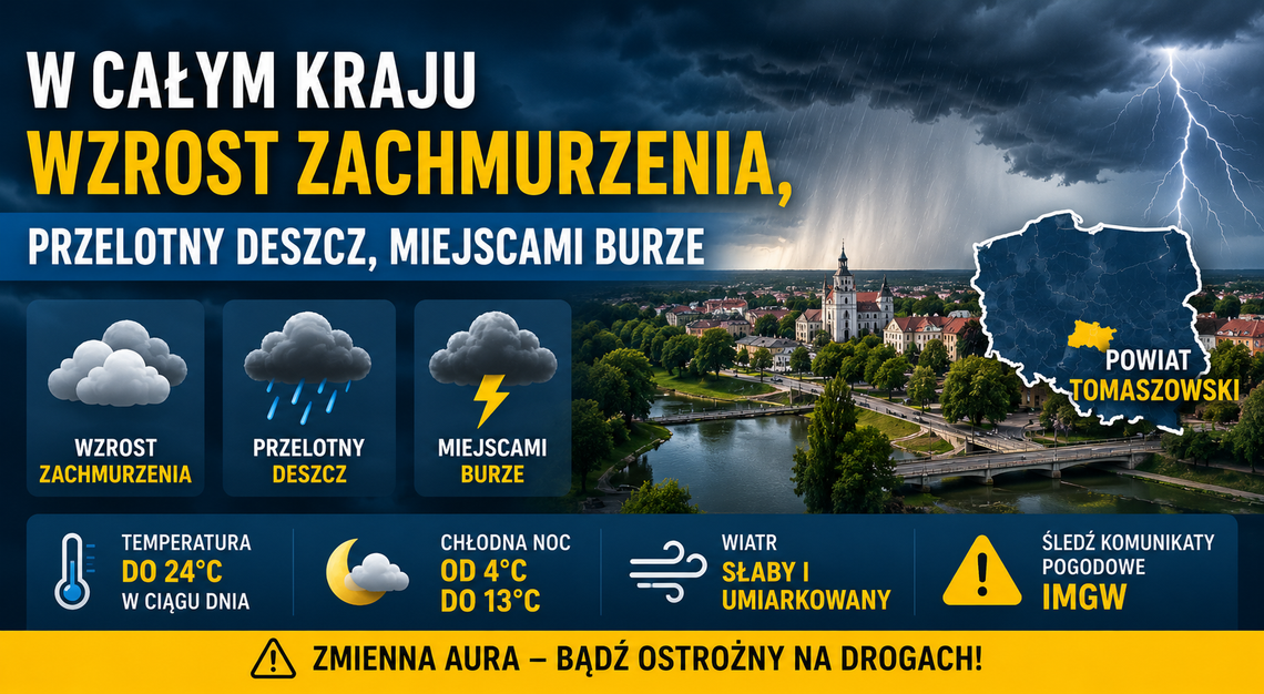 Pogoda zmieni się gwałtownie. Burze i deszcz także nad powiatem tomaszowskim Pogoda zmieni się gwałtownie. Burze i deszcz także nad powiatem tomaszowskim