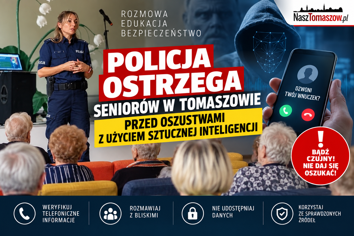 Policja ostrzega seniorów w Tomaszowie przed oszustwami z użyciem sztucznej inteligencji