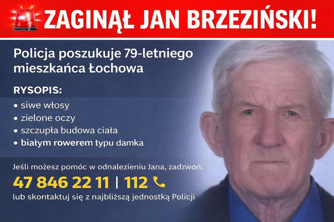 Policjanci z Komendy Powiatowej Policji prowadzą poszukiwania Jana Brzezińskiego