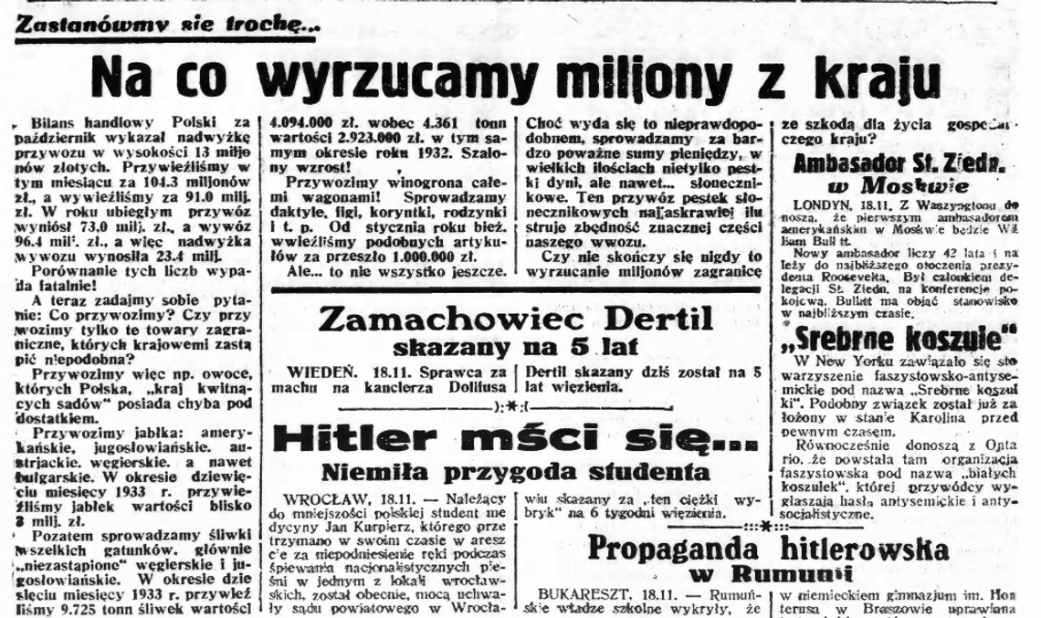 „Porównanie tych liczb wypada fatalnie!” – bilans handlowy Polski w 1933 r. kontra dziś
