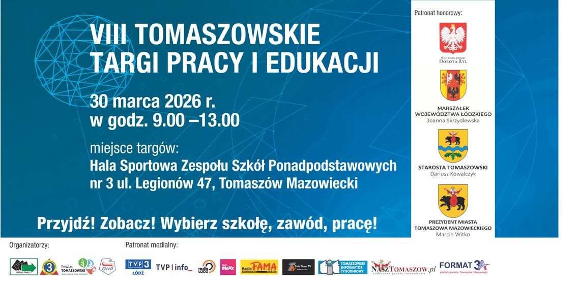 Powiat Tomaszowski zaprasza na VIII Tomaszowskie Targi Pracy i Edukacji.