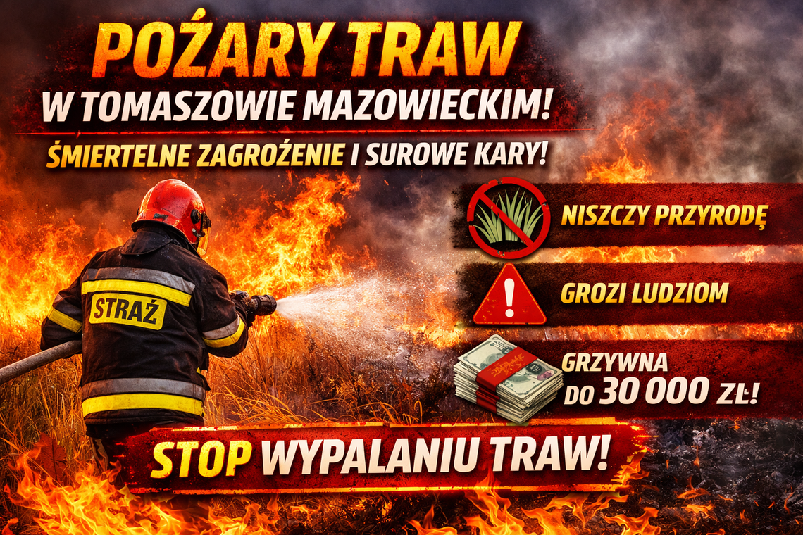 Pożary traw w Tomaszowie Mazowieckim. Wypalanie traw to zagrożenie i wysokie kary