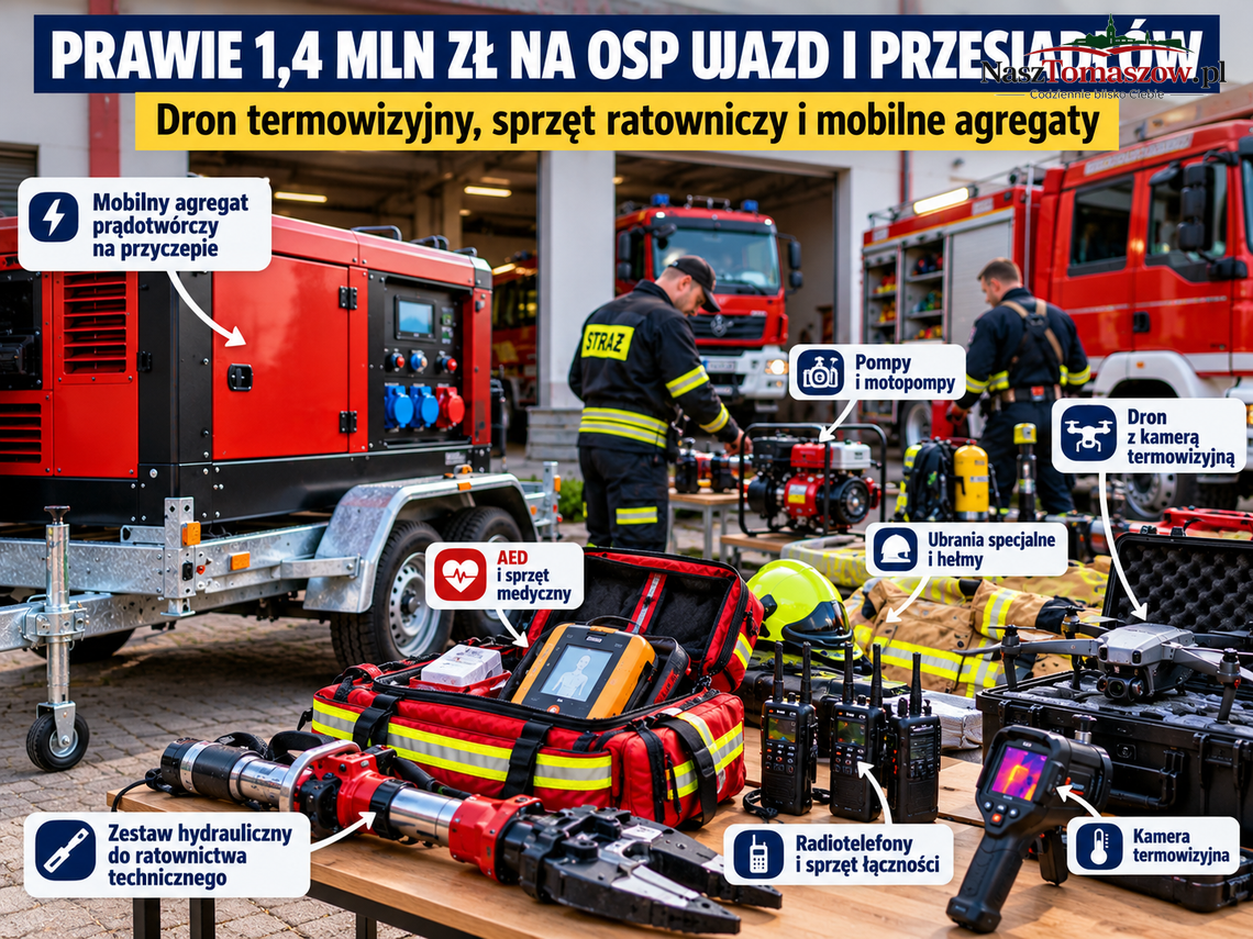 Prawie 1,4 mln zł na OSP Ujazd i Przesiadłów. Dron termowizyjny, sprzęt ratowniczy i mobilne agregaty