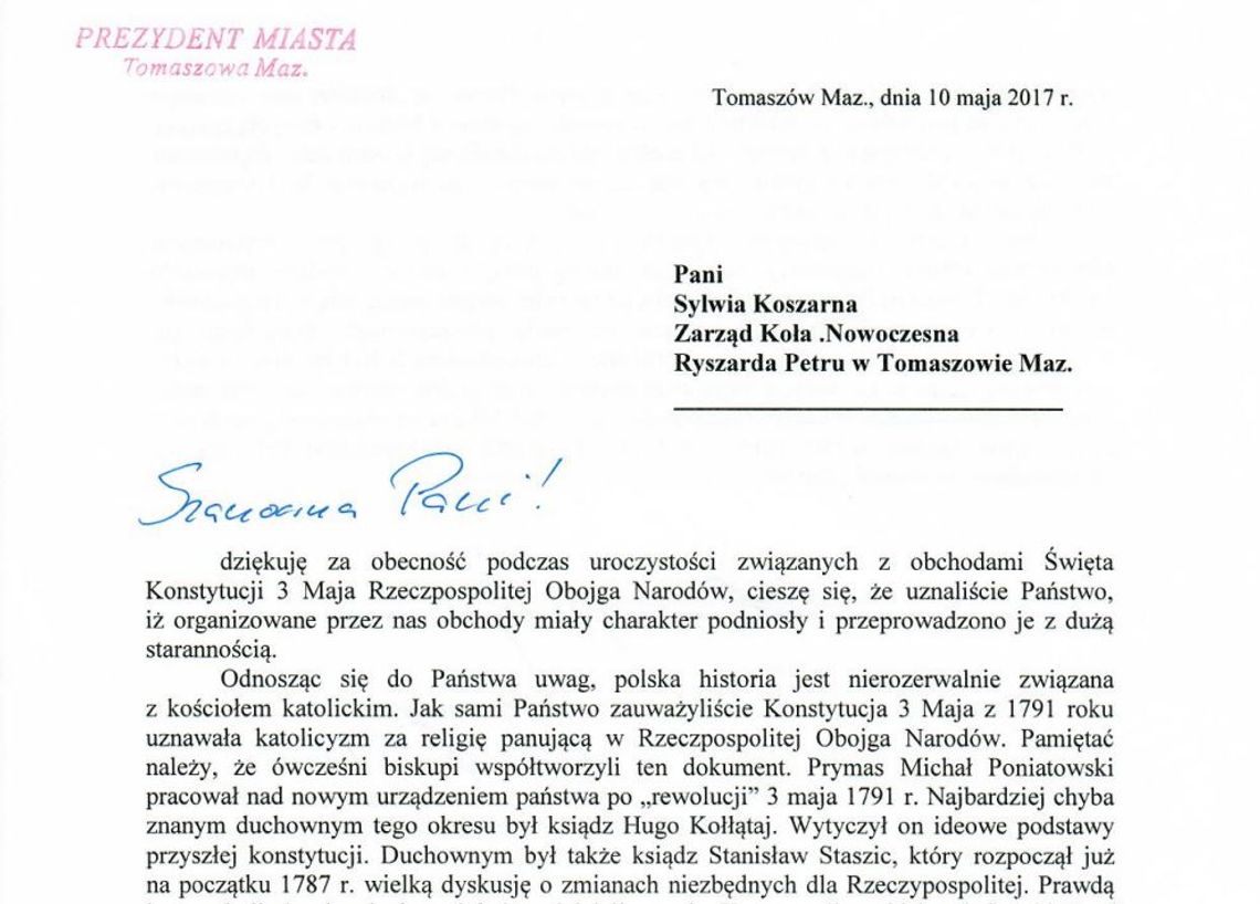 Prezydent odpowiada na list w sprawie obchodów Święta 3-go maja