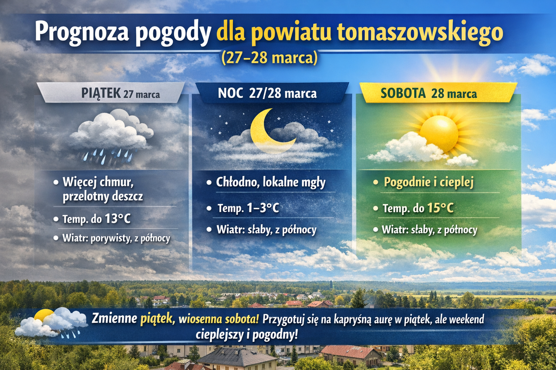 Prognoza pogody dla powiatu tomaszowskiego (27–28 marca)