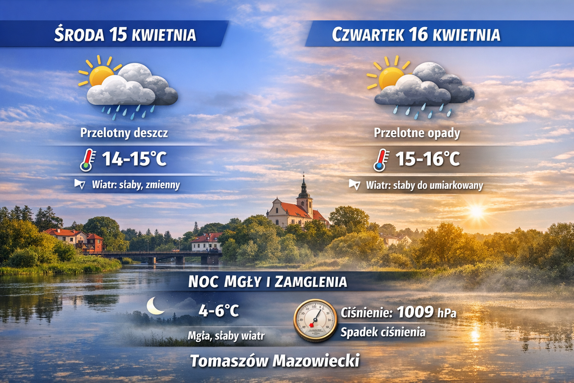 Prognoza pogody dla Tomaszowa Mazowieckiego – 15 i 16 kwietnia