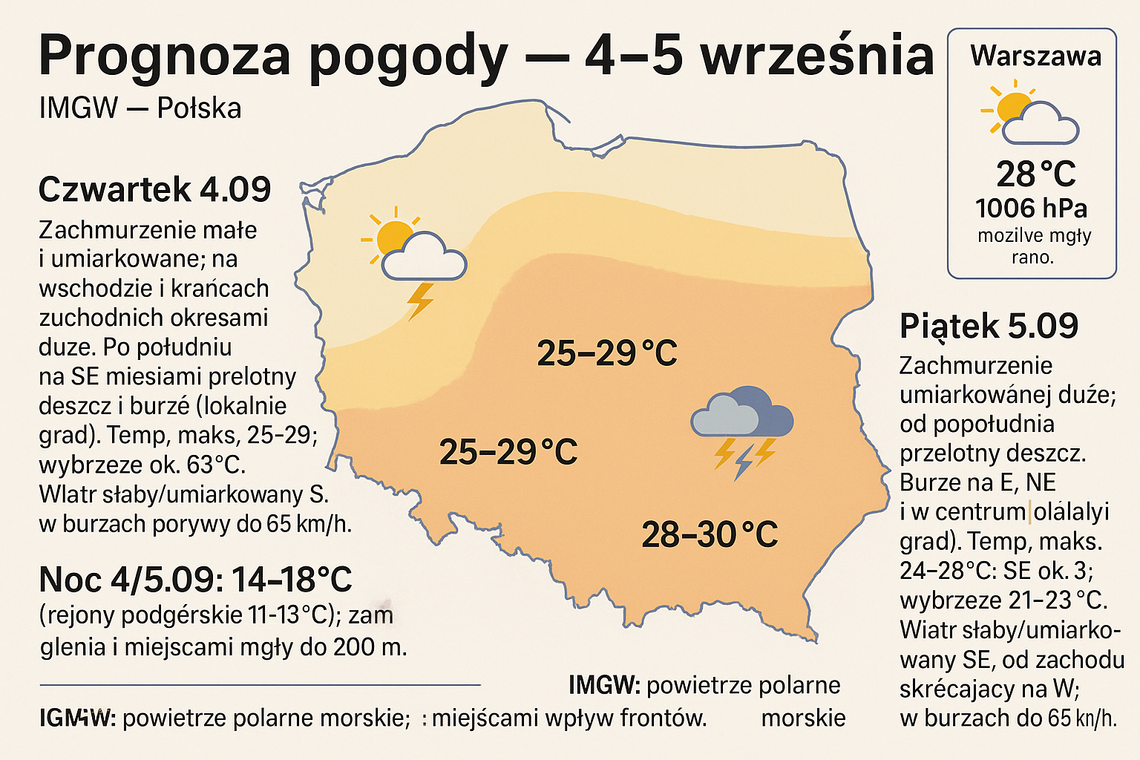 Prognoza pogody na 4 i 5 września Prognoza pogody na 4 i 5 września