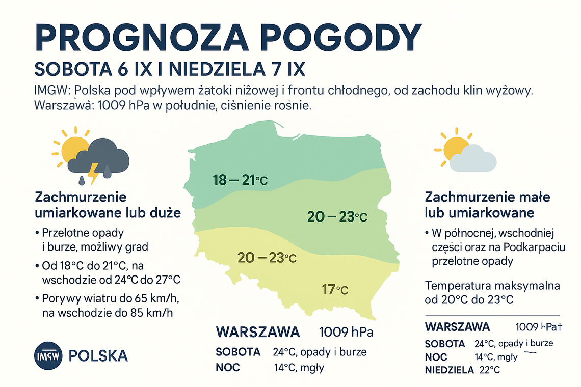 Prognoza pogody na 6 i 7 września Prognoza pogody na 6 i 7 września