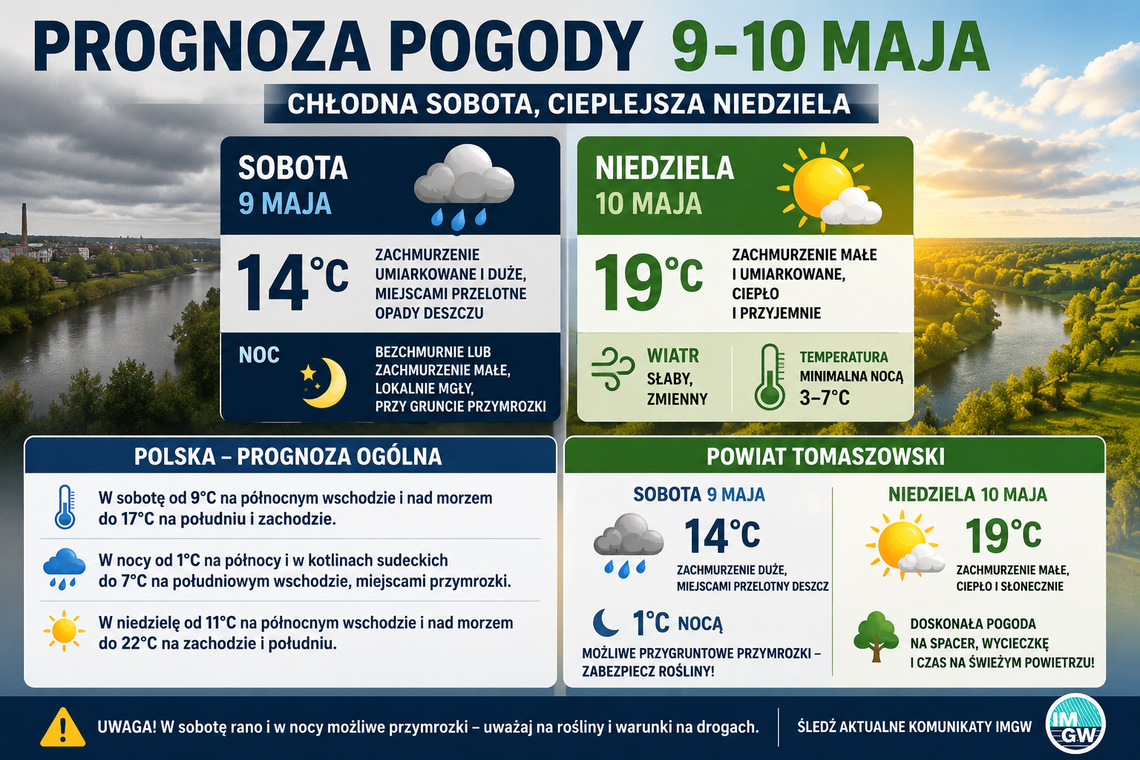Prognoza pogody na 9 i 10 maja. Chłodna sobota, cieplejsza niedziela