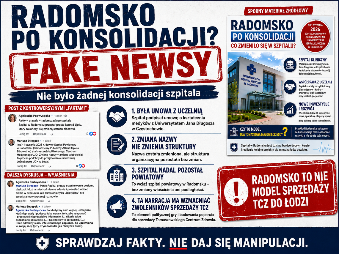Radomsko „po konsolidacji”? Nie. To przykład współpracy z uczelnią, nie połączenia szpitali Radomsko „po konsolidacji”? Nie. To przykład współpracy z uczelnią, nie połączenia szpitali