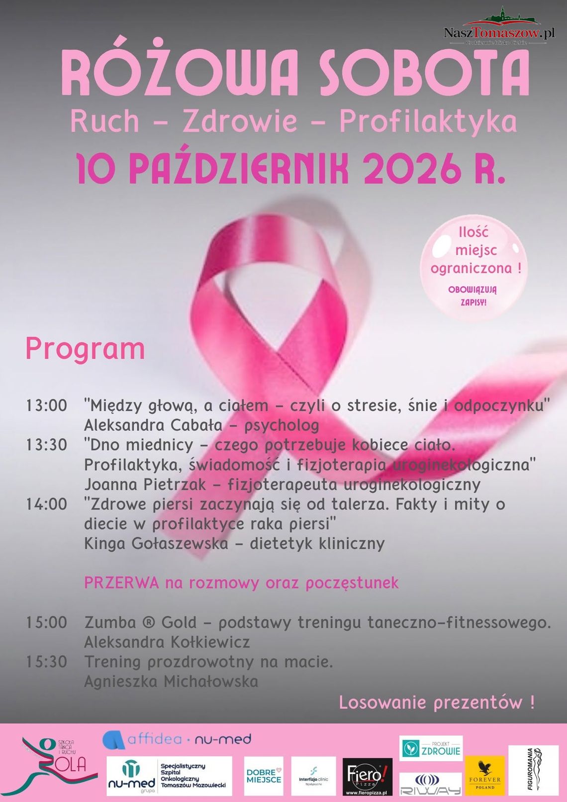 „Różowa Sobota” w Tomaszowie. Będą ćwiczyć, rozmawiać o zdrowiu i pomagać kobietom zmagającym się z rakiem
