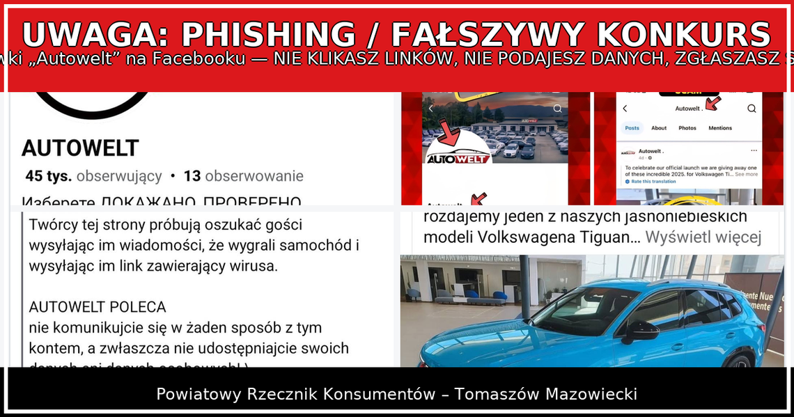 Rzecznik konsumentów ostrzega: fałszywe „rozdania aut” na Facebooku. Uwaga na podszywki pod Autowelt Rzecznik konsumentów ostrzega: fałszywe „rozdania aut” na Facebooku. Uwaga na podszywki pod Autowelt