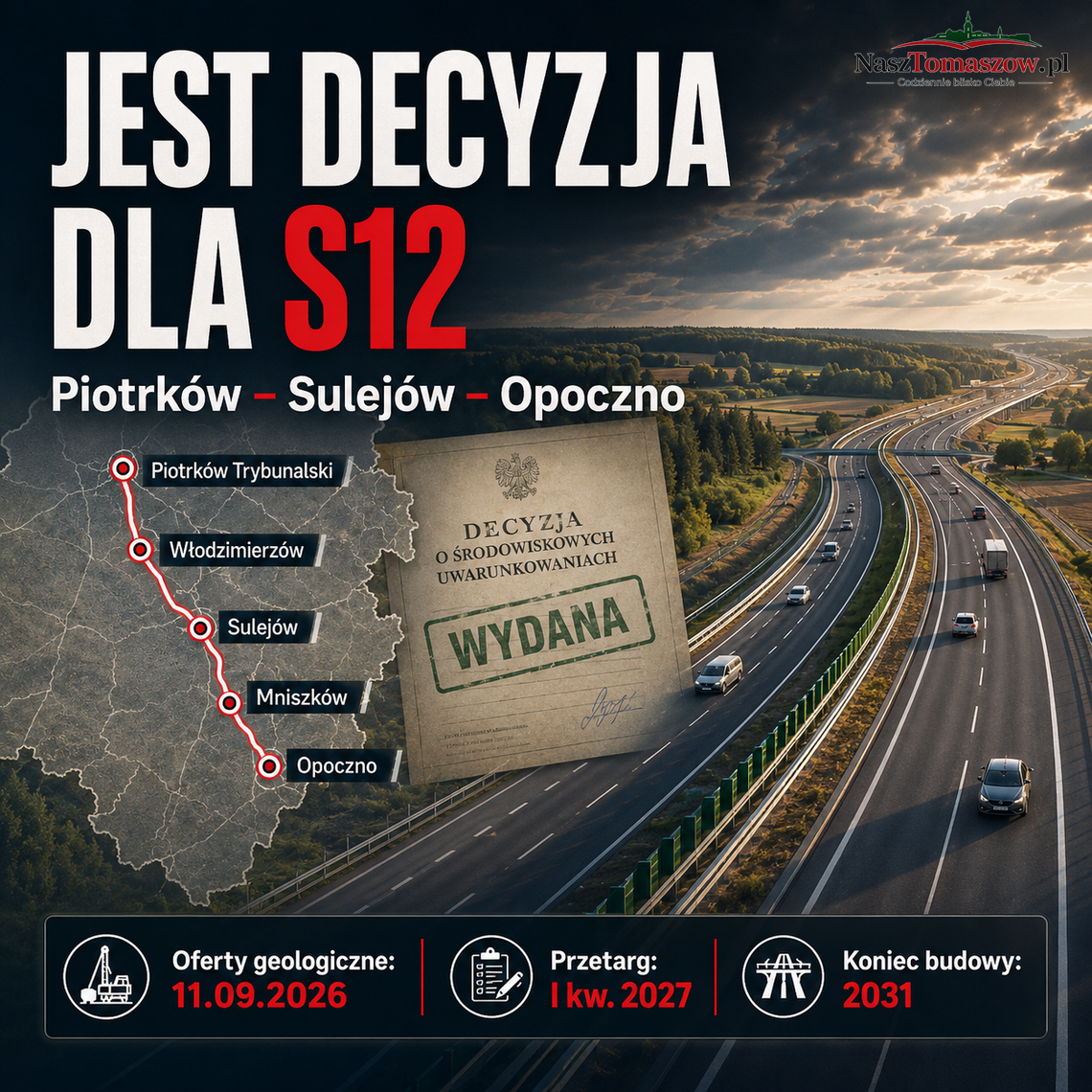 S12 coraz bliżej, ale nie ta przez Tomaszów. Jest decyzja dla odcinka Piotrków – Sulejów – Opoczno