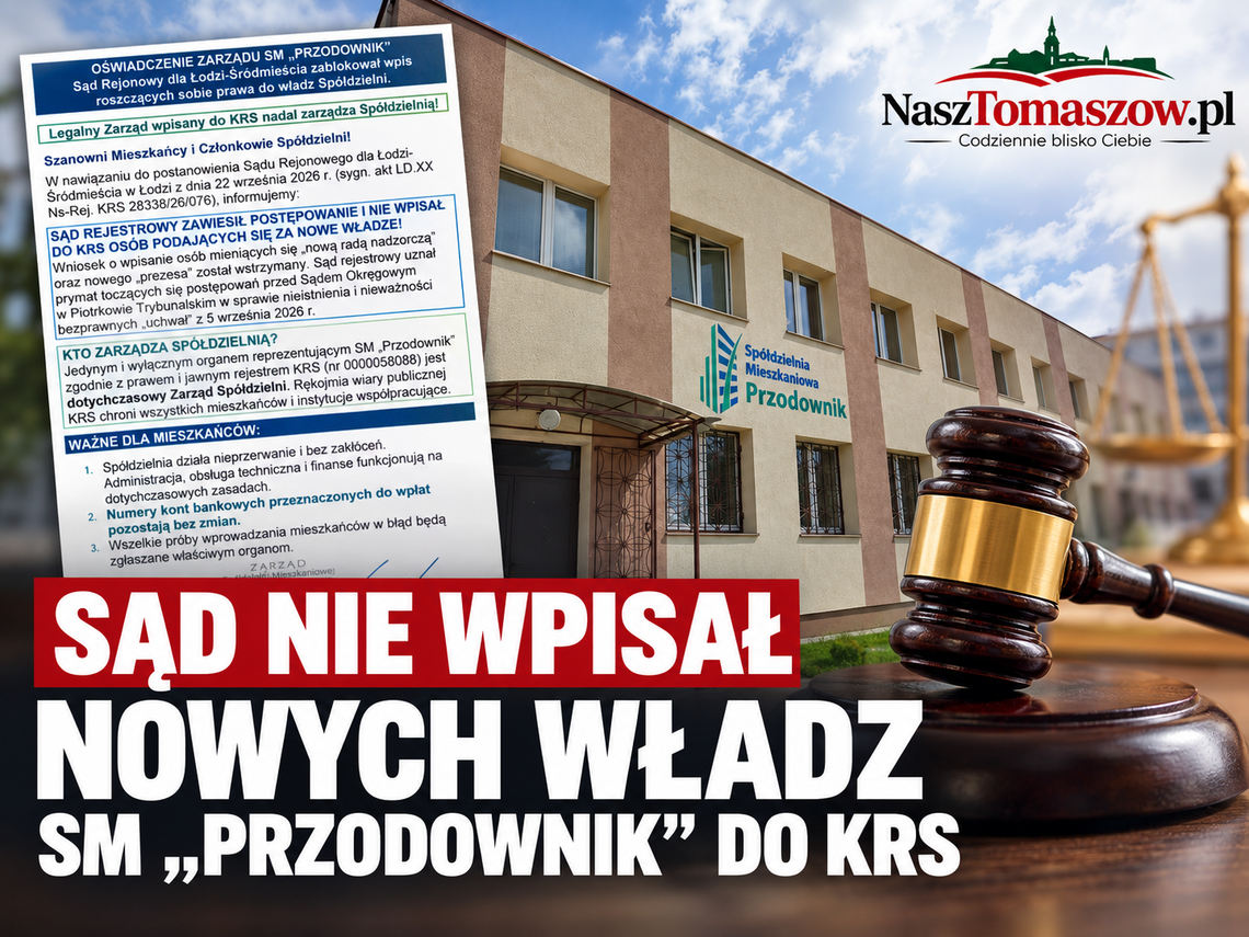 Sąd nie wpisał nowych władz SM „Przodownik” do KRS. Zarząd wydał oświadczenie Sąd nie wpisał nowych władz SM „Przodownik” do KRS. Zarząd wydał oświadczenie