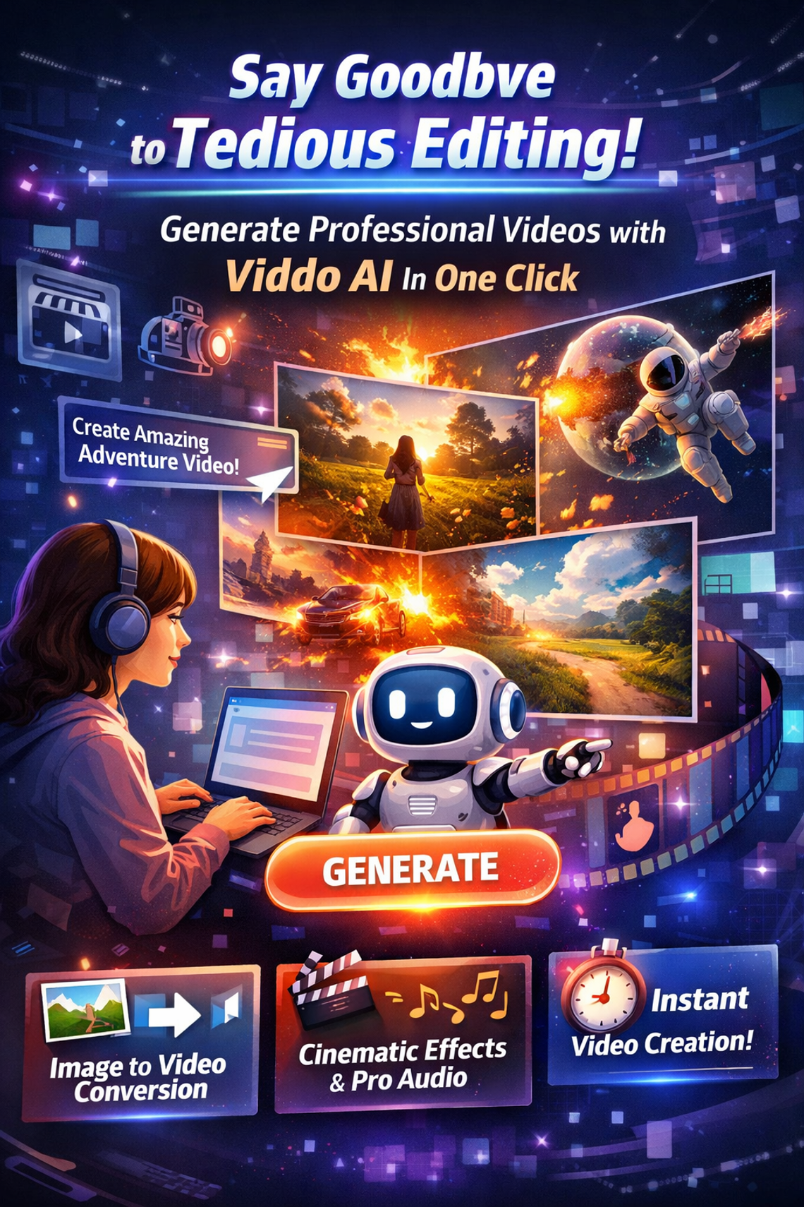 Say Goodbye to Tedious Editing: Generate Professional Videos with Viddo AI In One Click
