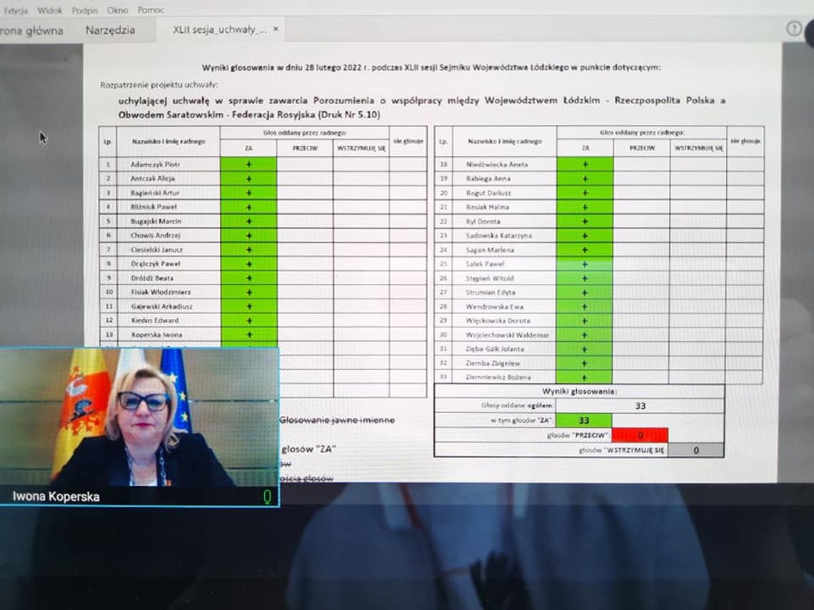 Sejmik Województwa Łódzkiego jednomyślnie przyjął stanowisko wobec agresji Federacji Rosyjskiej na Ukrainę