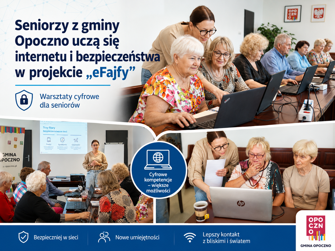 Seniorzy z gminy Opoczno uczą się internetu i bezpieczeństwa w projekcie „eFajfy” Seniorzy z gminy Opoczno uczą się internetu i bezpieczeństwa w projekcie „eFajfy”
