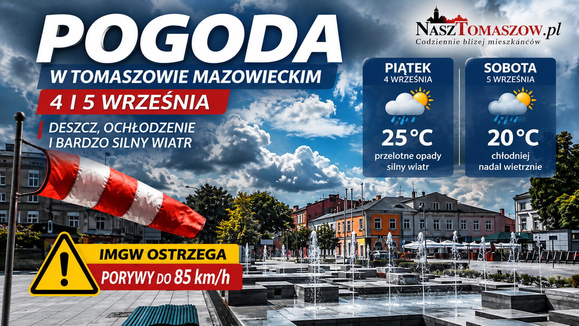 Silny wiatr uderzy w Tomaszów. IMGW ostrzega, porywy do 85 km/h Silny wiatr uderzy w Tomaszów. IMGW ostrzega, porywy do 85 km/h