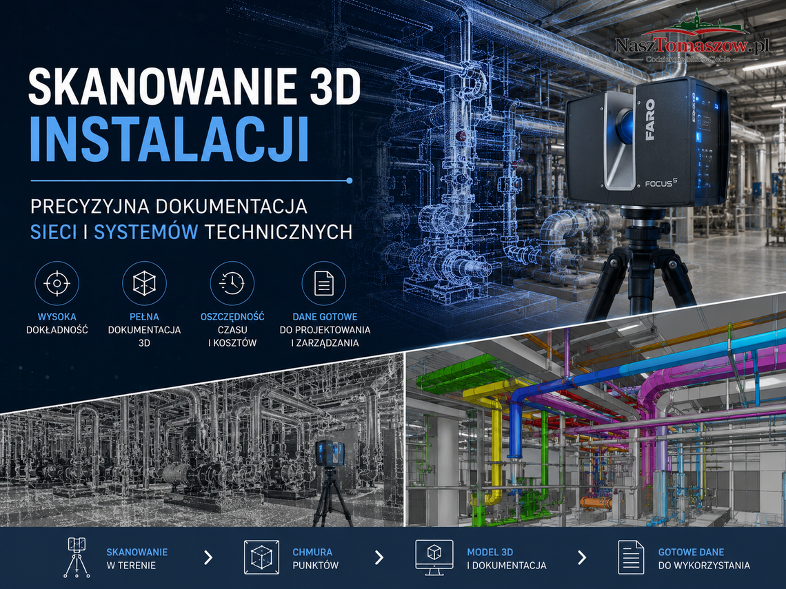 Skanowanie 3D instalacji – precyzyjna dokumentacja sieci i systemów technicznych Skanowanie 3D instalacji – precyzyjna dokumentacja sieci i systemów technicznych