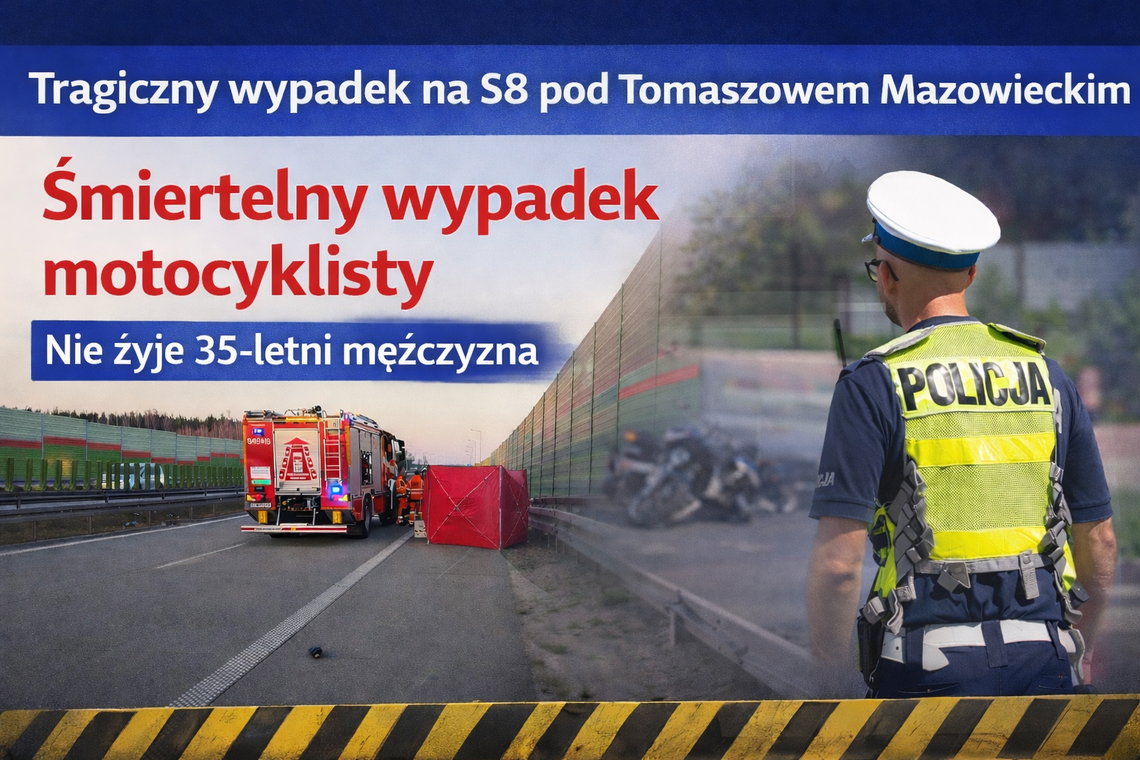 Śmiertelny wypadek na trasie S8 pod Tomaszowem Mazowieckim. Nie żyje 35-letni motocyklista Śmiertelny wypadek na trasie S8 pod Tomaszowem Mazowieckim. Nie żyje 35-letni motocyklista