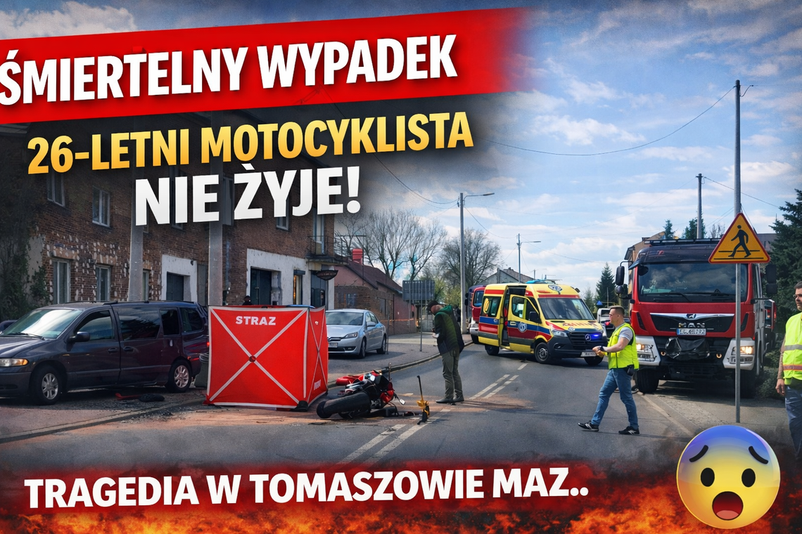 Śmiertelny wypadek w Tomaszowie Mazowieckim. Nie żyje 26-letni motocyklista