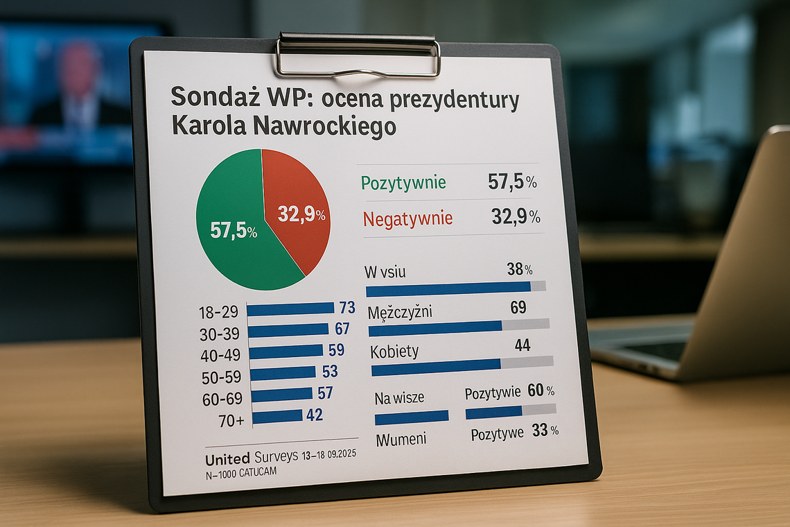 Sondaż dla WP: 57,5 proc. badanych ocenia prezydenturę Karola Nawrockiego pozytywnie