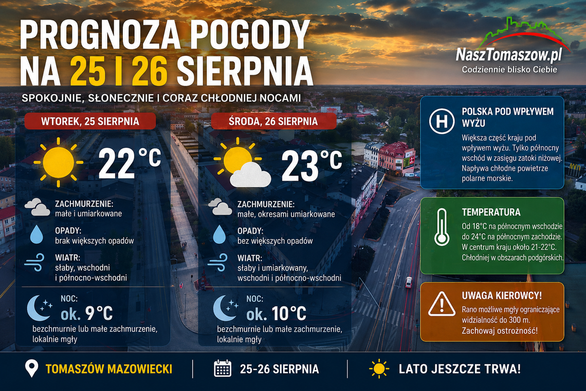 Spokojniejsza końcówka lata. Słońce wraca nad Tomaszów, ale noce będą już chłodne