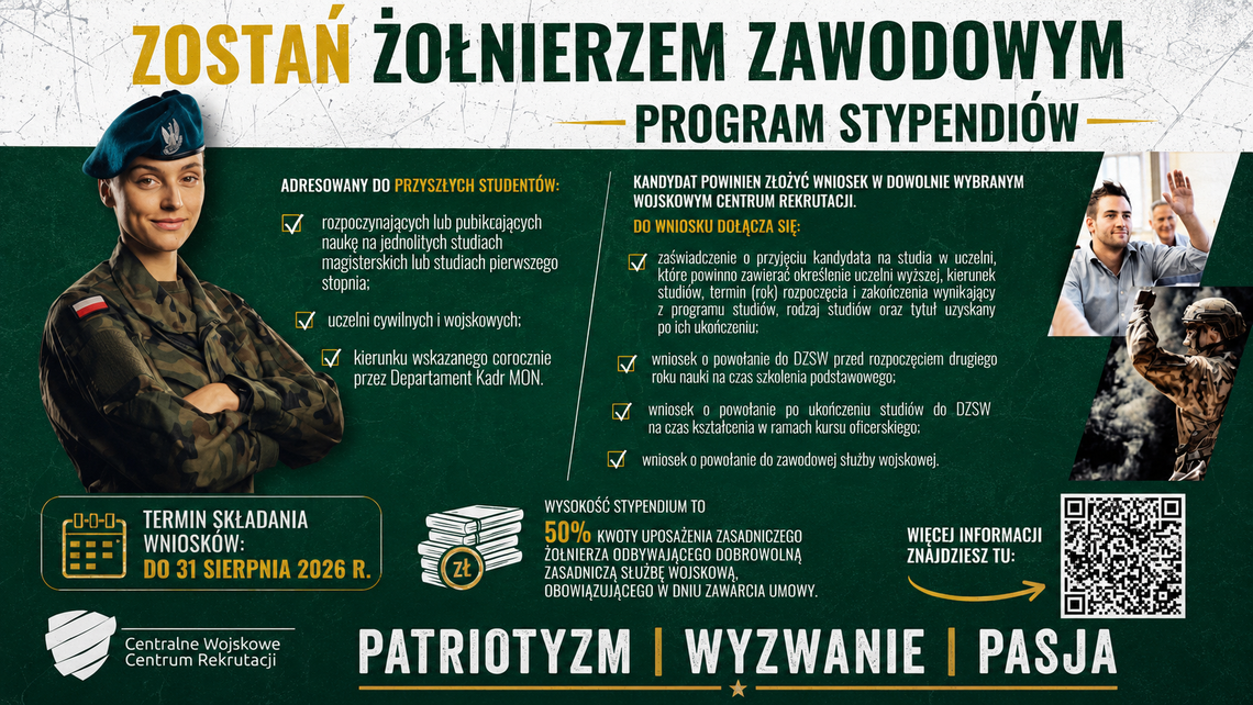 Stypendia dla kandydatów na żołnierzy zawodowych. Rusza edycja 2026/2027