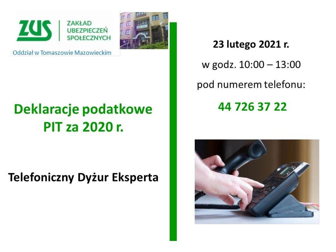 Telefoniczny dyżur eksperta ZUS - Deklaracje podatkowe PIT za 2020 