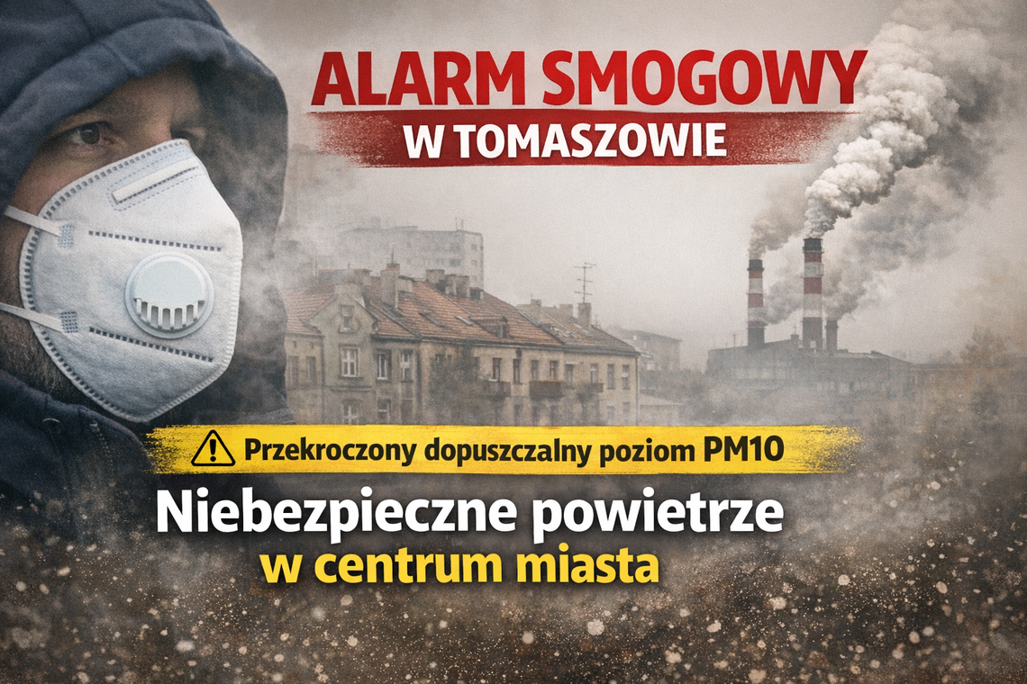 Tomaszów Mazowiecki znów w smogu: 36. dzień przekroczenia norm PM10 i alarm dla mieszkańców