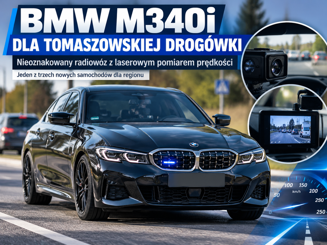 Tomaszowska drogówka dostała BMW M340i xDrive. Nowy nieoznakowany radiowóz z laserowym pomiarem prędkości