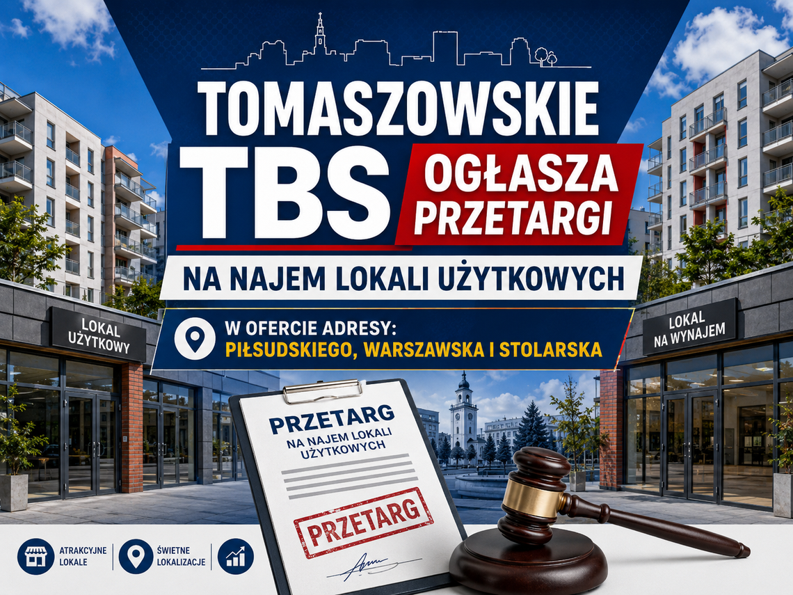 Tomaszowskie TBS ogłasza przetargi na najem lokali użytkowych. W ofercie adresy przy Piłsudskiego, Warszawskiej i Stolarskiej