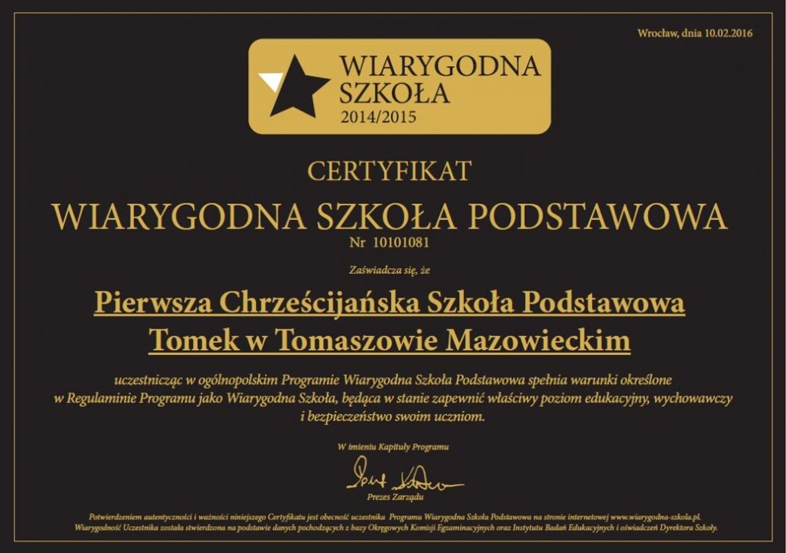 &quot;Tomek&quot; wśród wiarygodnych szkół