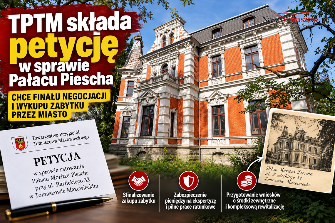 TPTM składa petycję w sprawie Pałacu Piescha. Chce finału negocjacji i wykupu zabytku