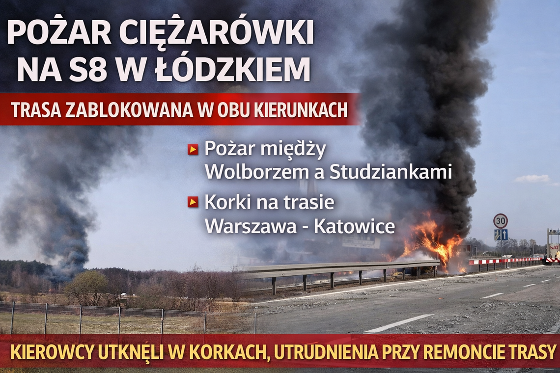 Trasa między Wolborzem a Studziankami zablokowana, kierowcy utknęli w korkach